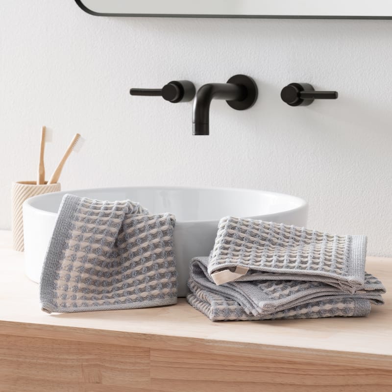 DKNY PURE Yarn Dyed Waffle 4-piece Washcloth Set - Blue