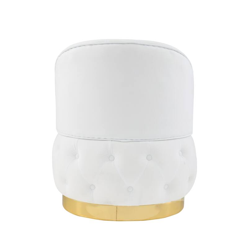 Modern 25.2" Velvet 360° Swivel Buttons Tufted Barrel Chair with Gold Stainless Steel Base and Storage