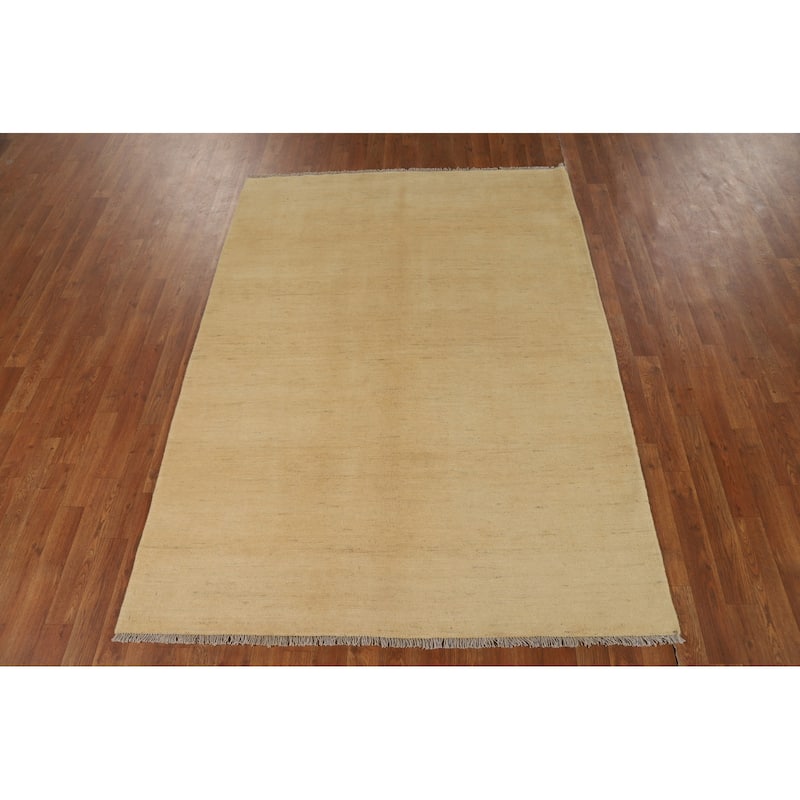 Modern Gabbeh Oriental Rug Handmade Beige Wool Carpet - 4'11"x 6'8"