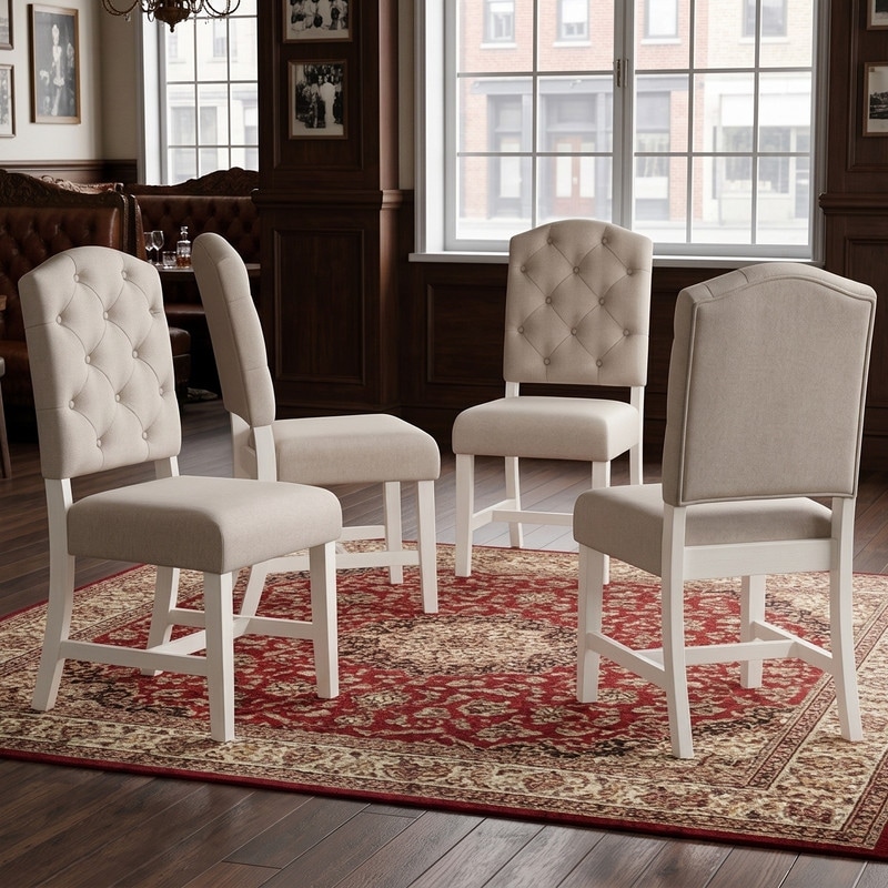 Retro Dining Chair Set with 4 Upholstered Chairs