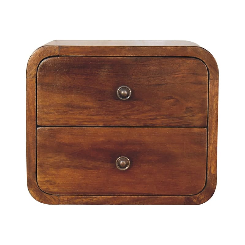 HomeRoots 12" Chestnut Solid Wood Two Drawer Floating Nightstand