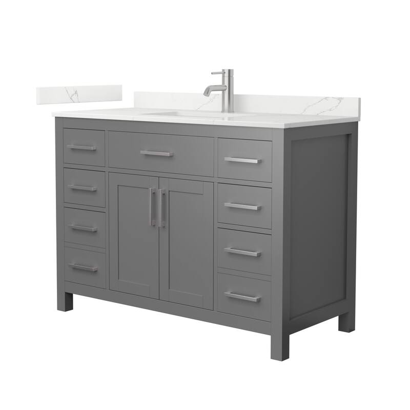 Wyndham Collection WCG2424-48S-QTZ-UNSMXX Beckett 48" Free Standing - Dark Gray / Giotto Quartz Top / Brushed Nickel