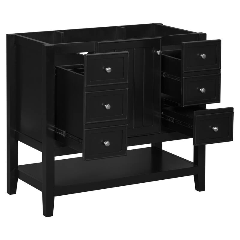 36" Blue Bathroom Vanity Cabinet, Three Drawers, One Cabinet, Open Shelf, Freestanding Design