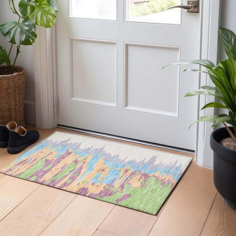 Machine Washable Indoor/ Outdoor Brushstrokes Ombre Chantille Rug - Peach - 1'8" x 2'6"