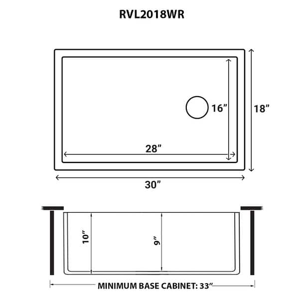 dimension image slide 0 of 2, Ruvati 30-inch Fireclay Farmhouse Offset Drain Kitchen Sink Single Bowl White - Right Drain -