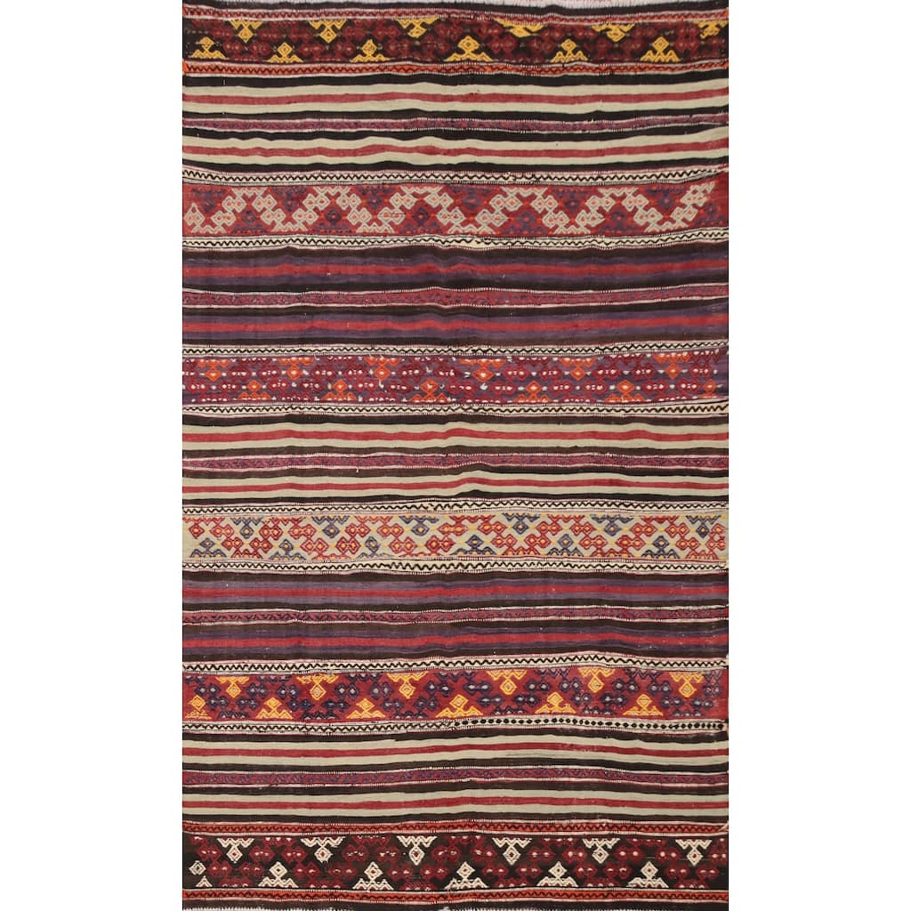 Hand Woven Oriental 100% Wool Carpet Southwestern Tribal Multi-Colored Kilim Area Rug - 8' 6'' X 4' 11''