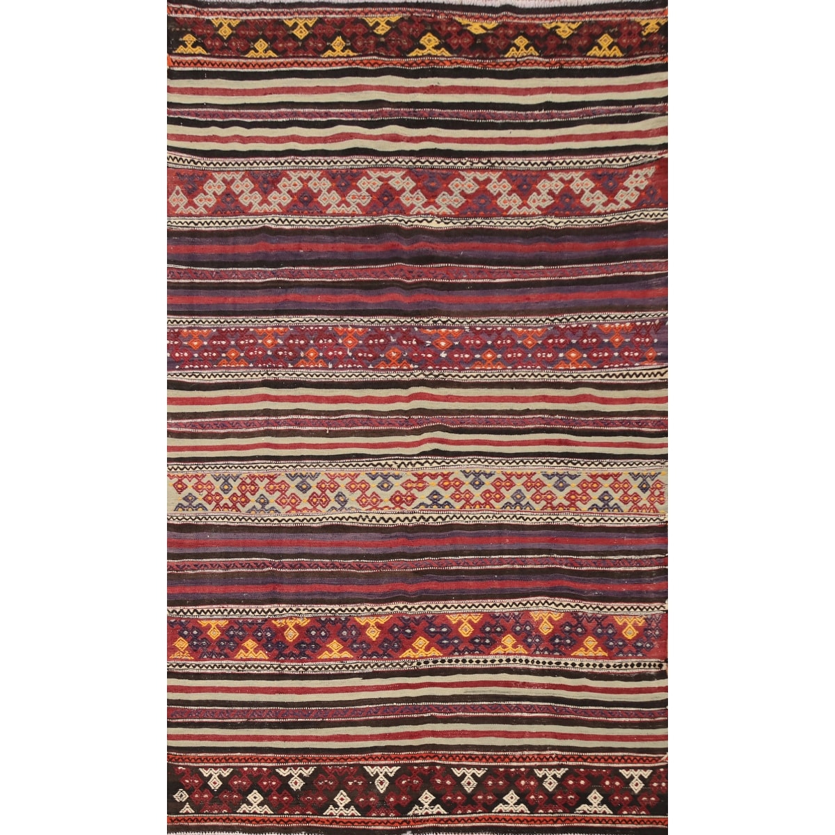 Hand Woven Oriental 100% Wool Carpet Southwestern Tribal Multi-Colored Kilim Area Rug - 8' 6'' X 4' 11''