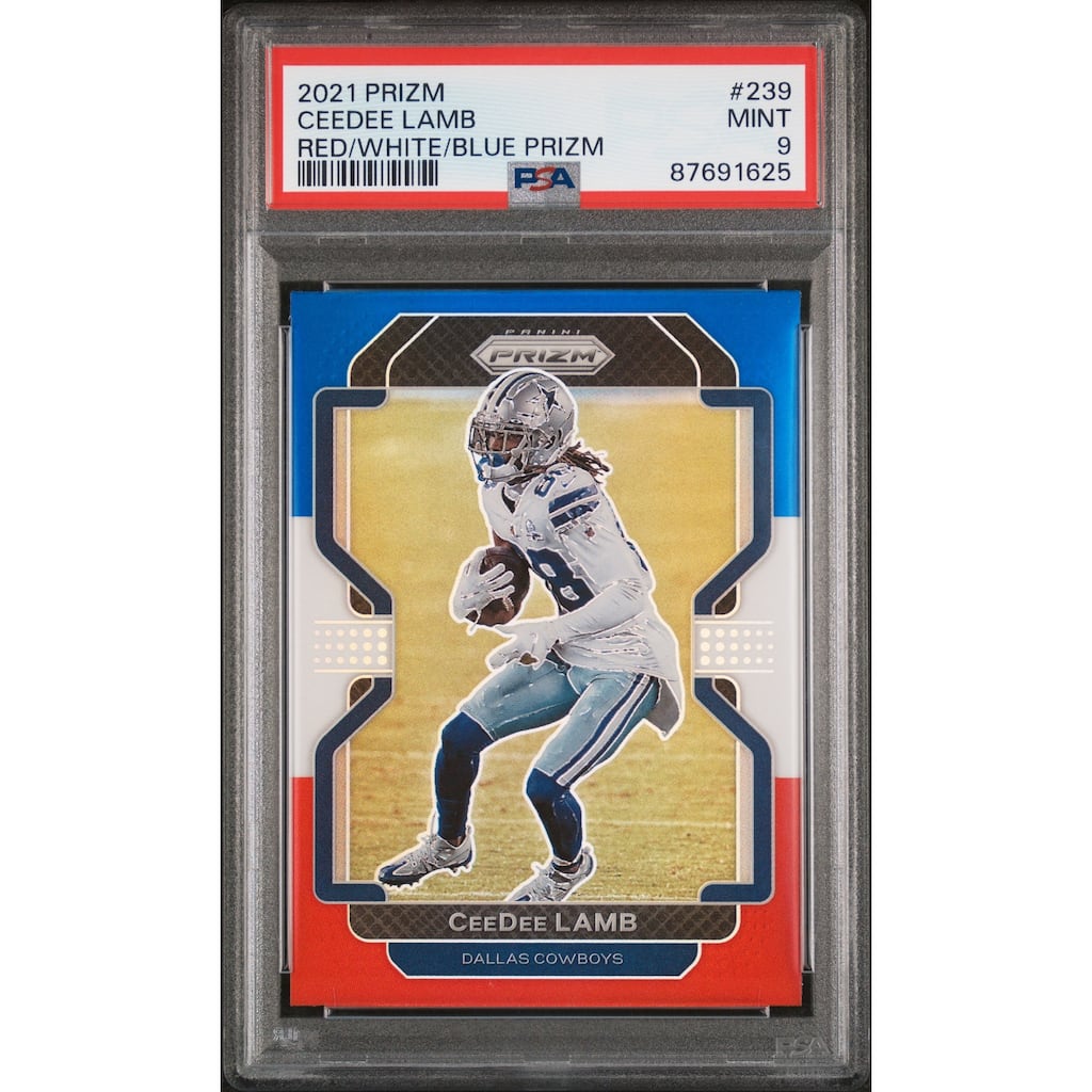 CeeDee Lamb 2021 Panini Prizm Red White Blue Football Card #239 Graded PSA 9 - 8'6" x 11'6"