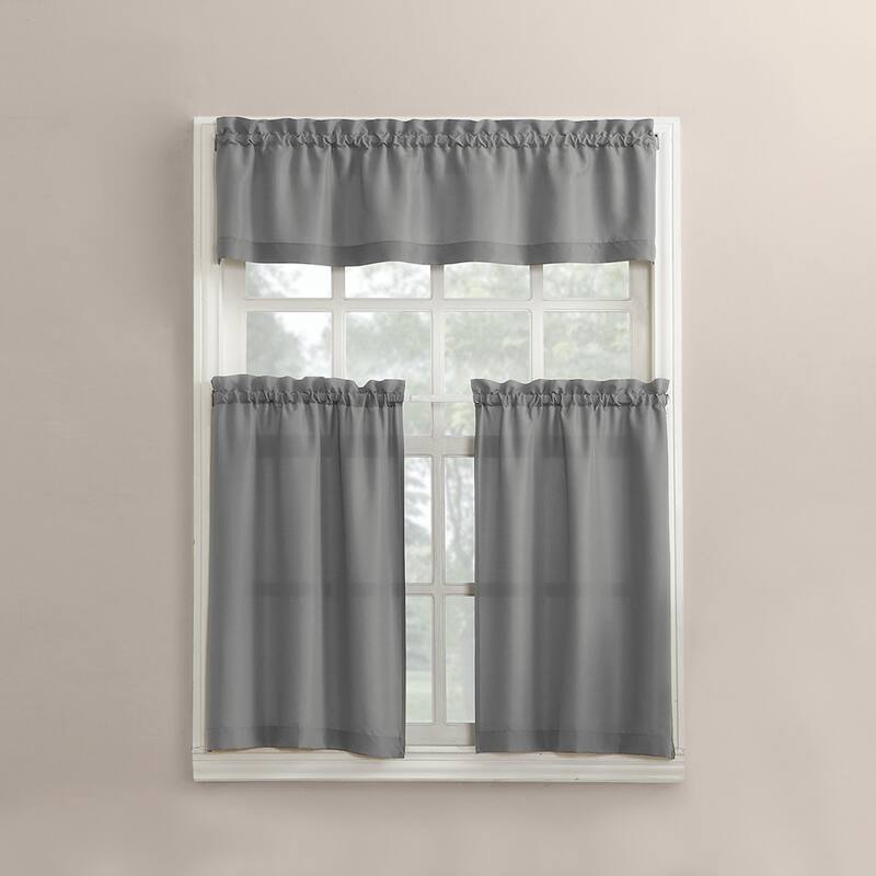 No. 918 Martine Microfiber Semi-Sheer Rod Pocket Kitchen Curtain Valance and Tiers Set
