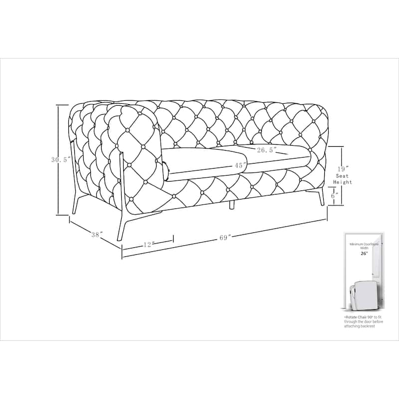 Top Grain 100% Italian Leather Loveseat