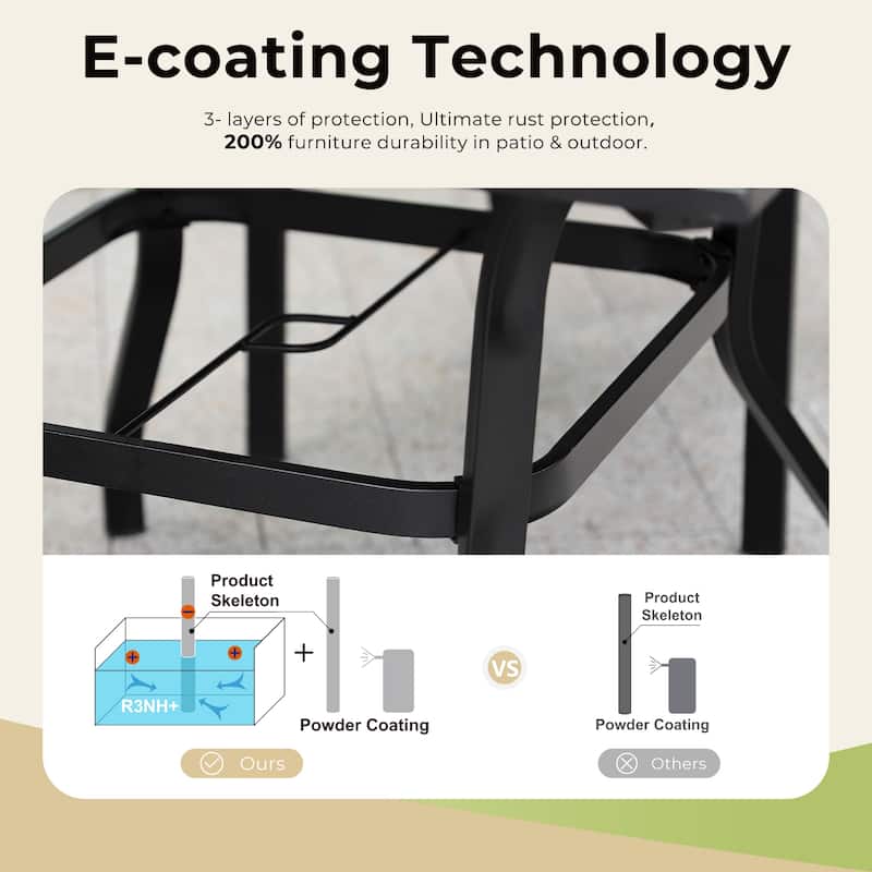 MAISON ARTS 5 Pieces Patio Dining Set, 4 Sling Dining Swivel Chairs and 37" Square Metal Table with Wood-Like Top