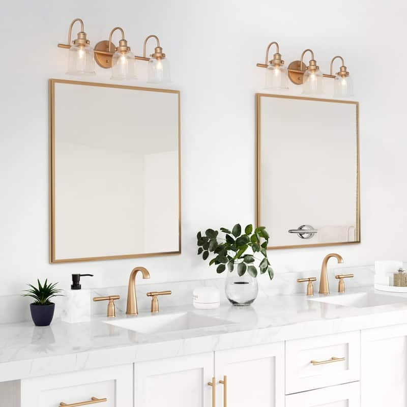 Modern Seeded Glass Bathroom Vanity Light Gold 3-Light Farmhouse Wall Sconces Dimmable - Brass Gold - L 21"xW 9"xH 8"