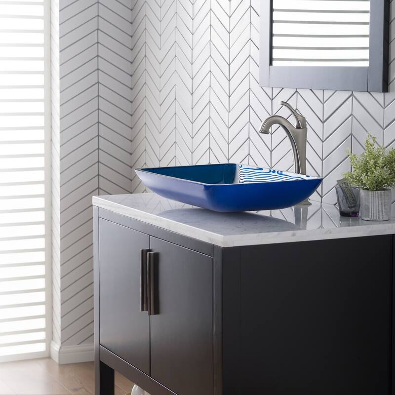 KRAUS Irruption Blue 22 in. Rectangle Glass Glass Vessel Bathroom Sink