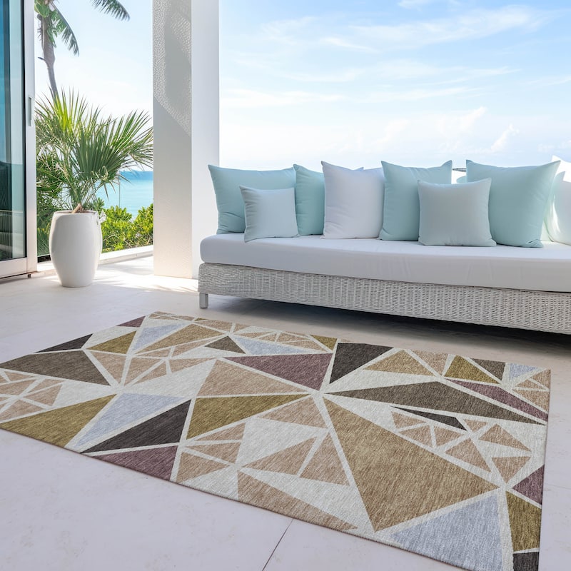 Machine Washable Indoor/ Outdoor Abstract Mosaic Chantille Rug