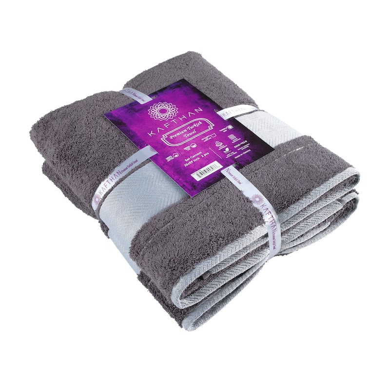 KAFTHAN Textile Fishbone Turkish Cotton Bath Towels (Set of 2) - 59"L x 35"W x 0.5"H