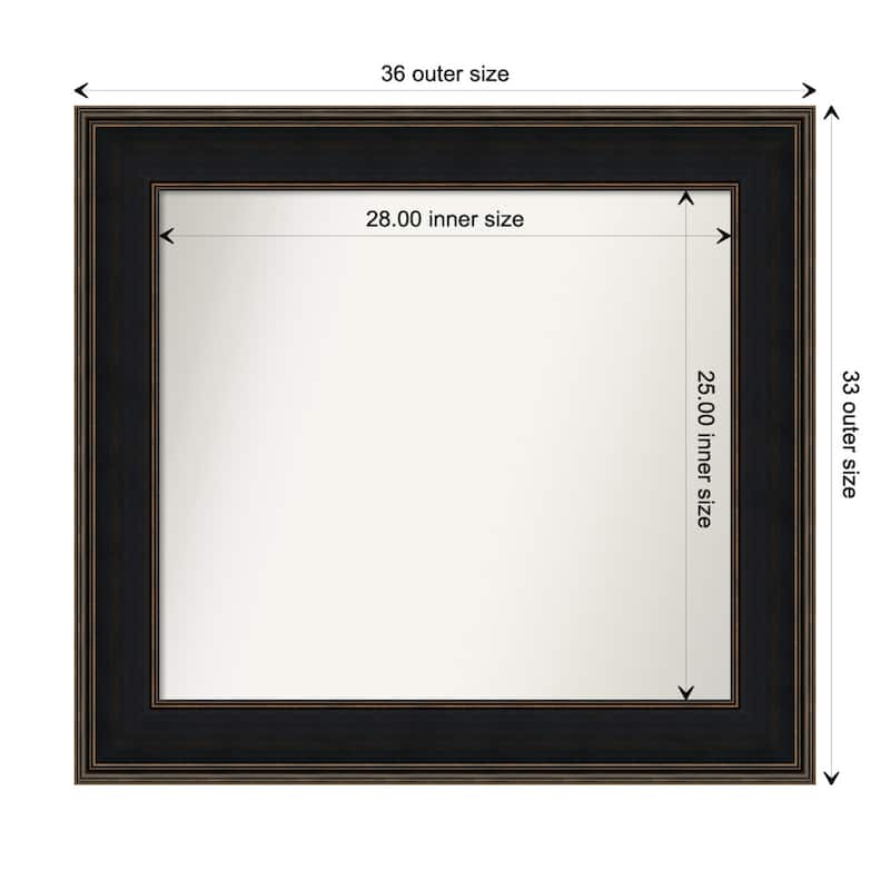 Mezzanine Espresso Framed Non-Beveled Custom Wall Mirror, Bathroom Vanity Mirror - Outer Size: 35.75 x 32.75