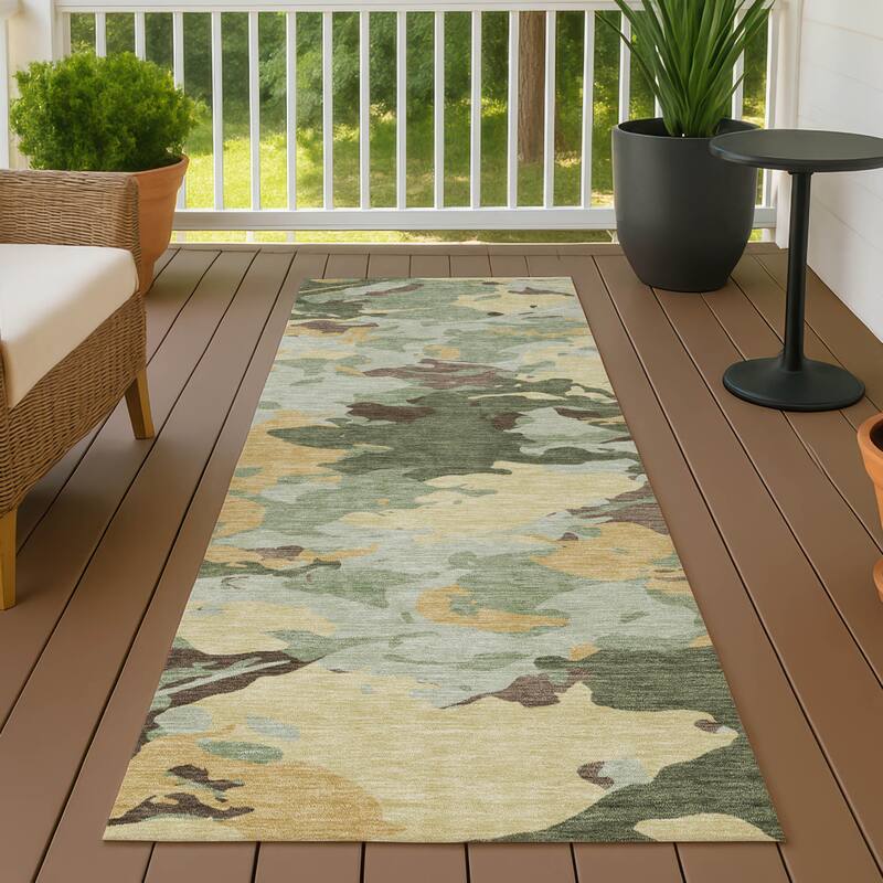 Machine Washable Indoor/ Outdoor Abstract Mexi Chantille Rug - Olive - 2'3" x 7'6"