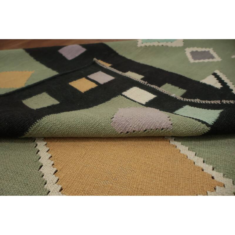 Hand Woven Oriental 100% Wool Carpet Southwestern Tribal Green Kilim Area Rug - 9' 11'' X 7' 11''