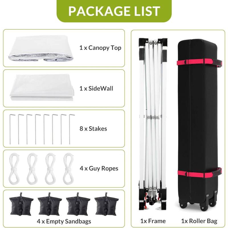 10x10ft Portable Instant Pop Up Canopy Tent with 1 Sidewall for Parties, Camping, Beach - N/A