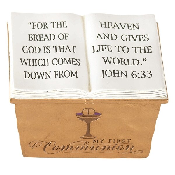 1.8" Golden First Communion Box with Verse from John 6:33 - N/A
