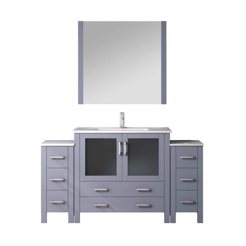 Volez Bath Vanity with Side Cabinets, Ceramic Top, Sink Mirror & Faucet