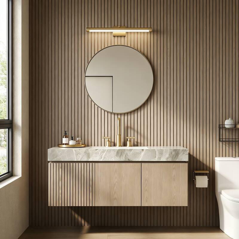 Floating Bathroom Vanity with 3 Pre-drilled Faucet Holes - 48 - Light Brown