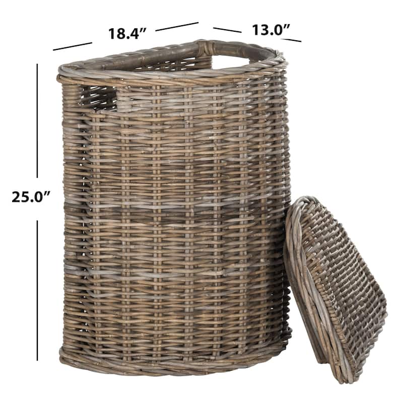 SAFAVIEH Hedije Natural Rattan Grey Storage Hamper with Liners - 18.4" x 15.7" x 25" - 18Wx13Dx25H