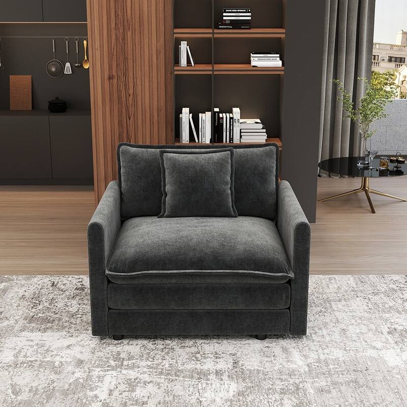 Modern Living Room Set, Upholstered Chenille Sofa with Pillows for Living Room, Chenille