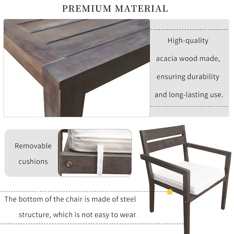 Acacia Wood Outdoor Table and Chairs Set for Patio (Set of 7)