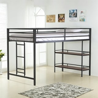Sturdy Junior Twin Loft Bed for Kids,Loft Bed w/Wood Shelf & Guardrail