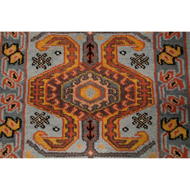 Hand Knotted Oriental 100% Wool Carpet Traditional Geometric Navy Blue & Blues Kazak Runner Rug - 10' 0'' X 2' 7''