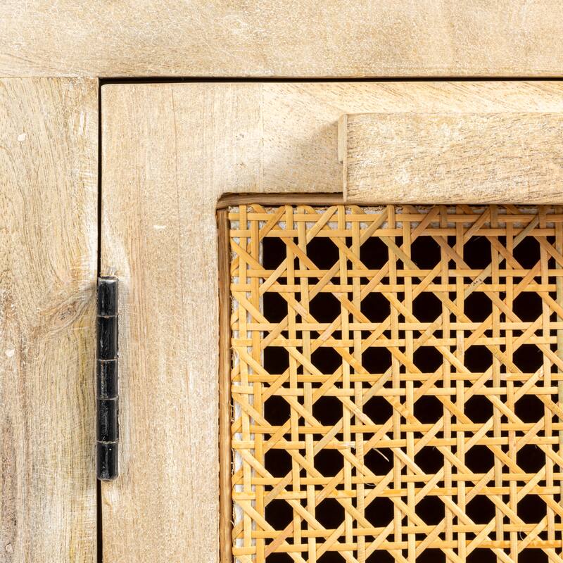 Mango Wood and Cane 4-Door Sideboard Cabinet