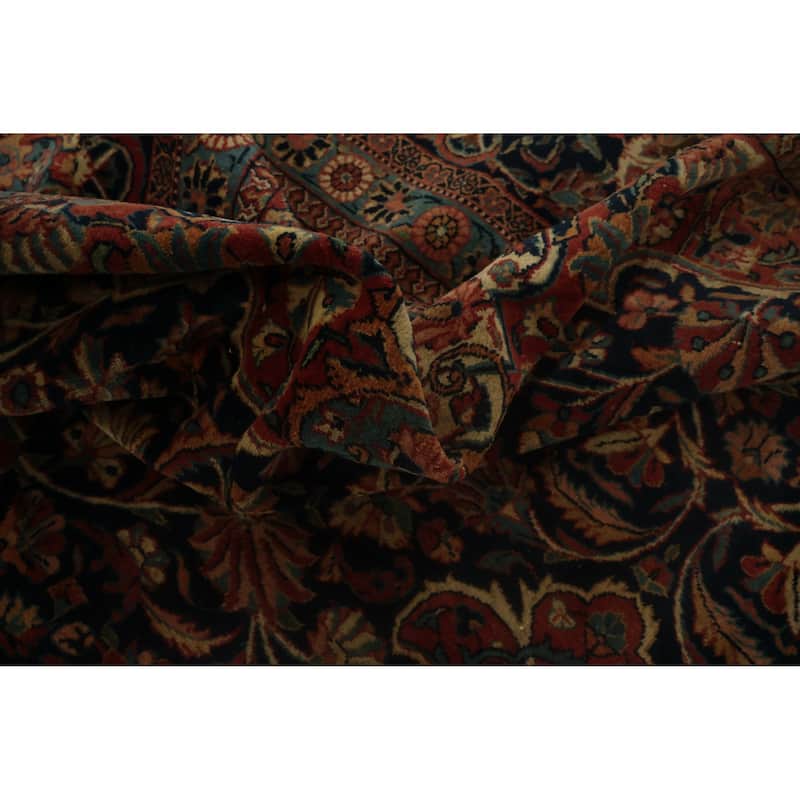 Hand Knotted Oriental 100% Wool Carpet Traditional Floral Navy Blue & Blues Kashan (Dabir) Area Rug - 11' 2'' X 8' 6''