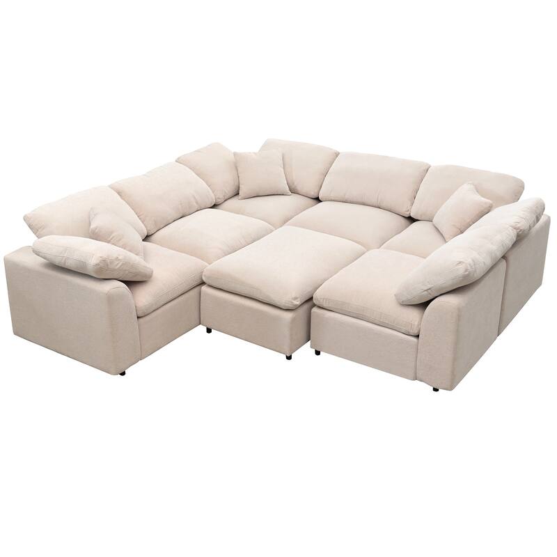 Sectional Sofa with Ottoman, L-Shaped Oversized Modular Sectional Sofa with Thick Seat and Back Cushions, Corner Sectional Sofa