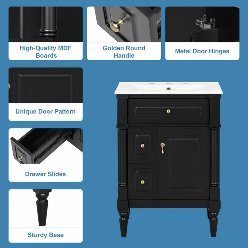 36" Bathroom Vanity with Sink, Freestanding Bathroom Cabinet with Ceramic Basin, Flip Drawer