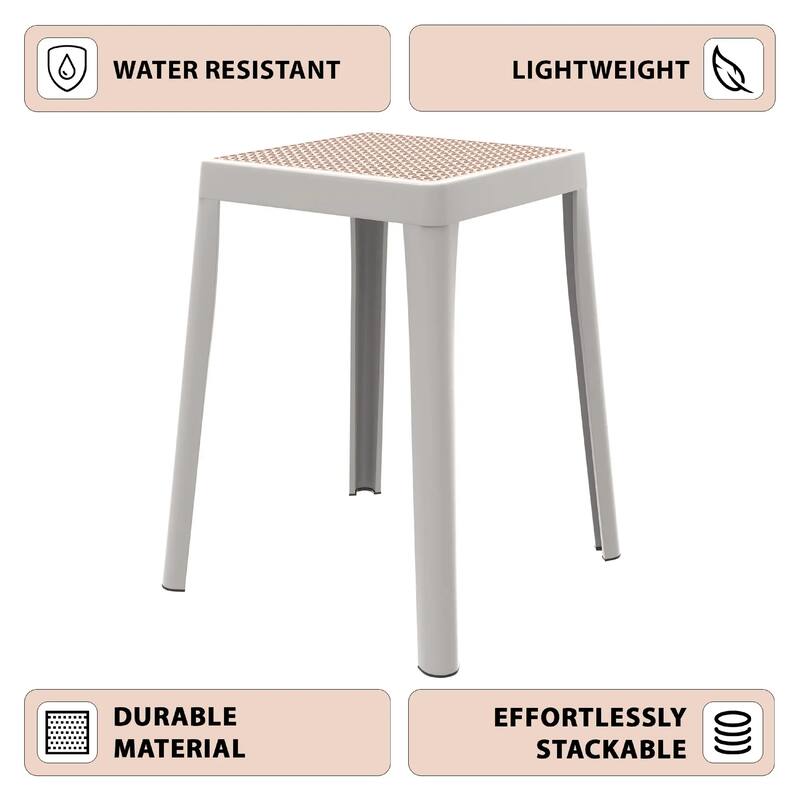 Tresse Modern Stackable Dining Stool with Wicker Seat for Dining Room, Garden, Patio, Indoor or Outdoor Set of 2