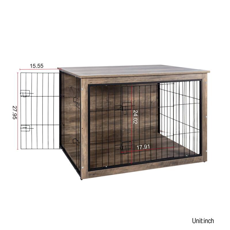 GDF Studio - Bubu Modern Wooden Dog Crate Furniture with Double Doors and Indoor Kennel Design