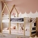 preview thumbnail 29 of 34, Twin House Bunk Bed with Stairs & Blackboards - Playful Design for Kids