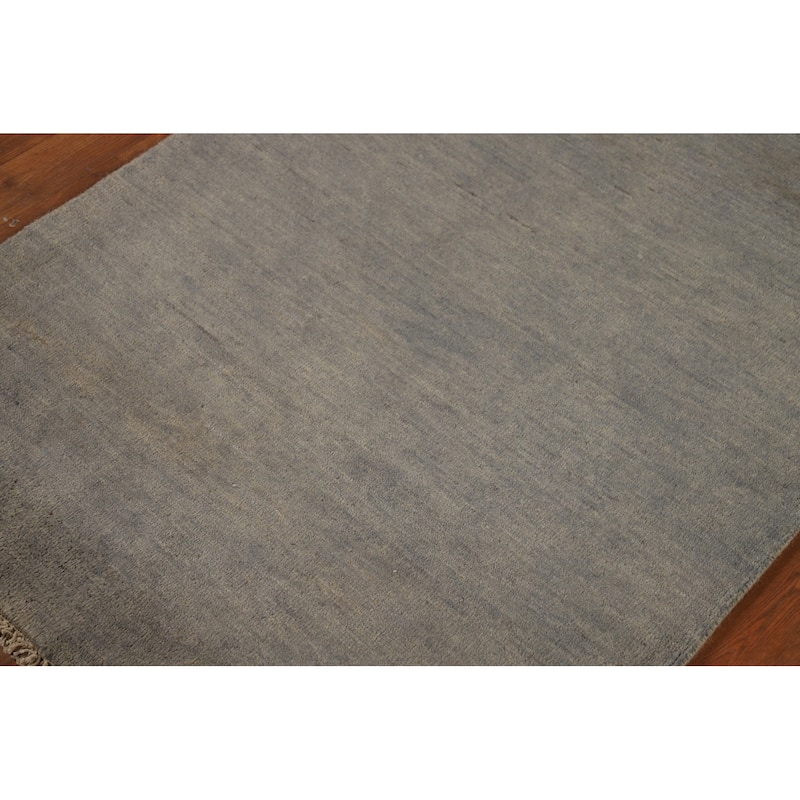 Gray Modern Gabbeh Runner Rug Hand-Knotted Wool Carpet - 3'0" x 9'8"