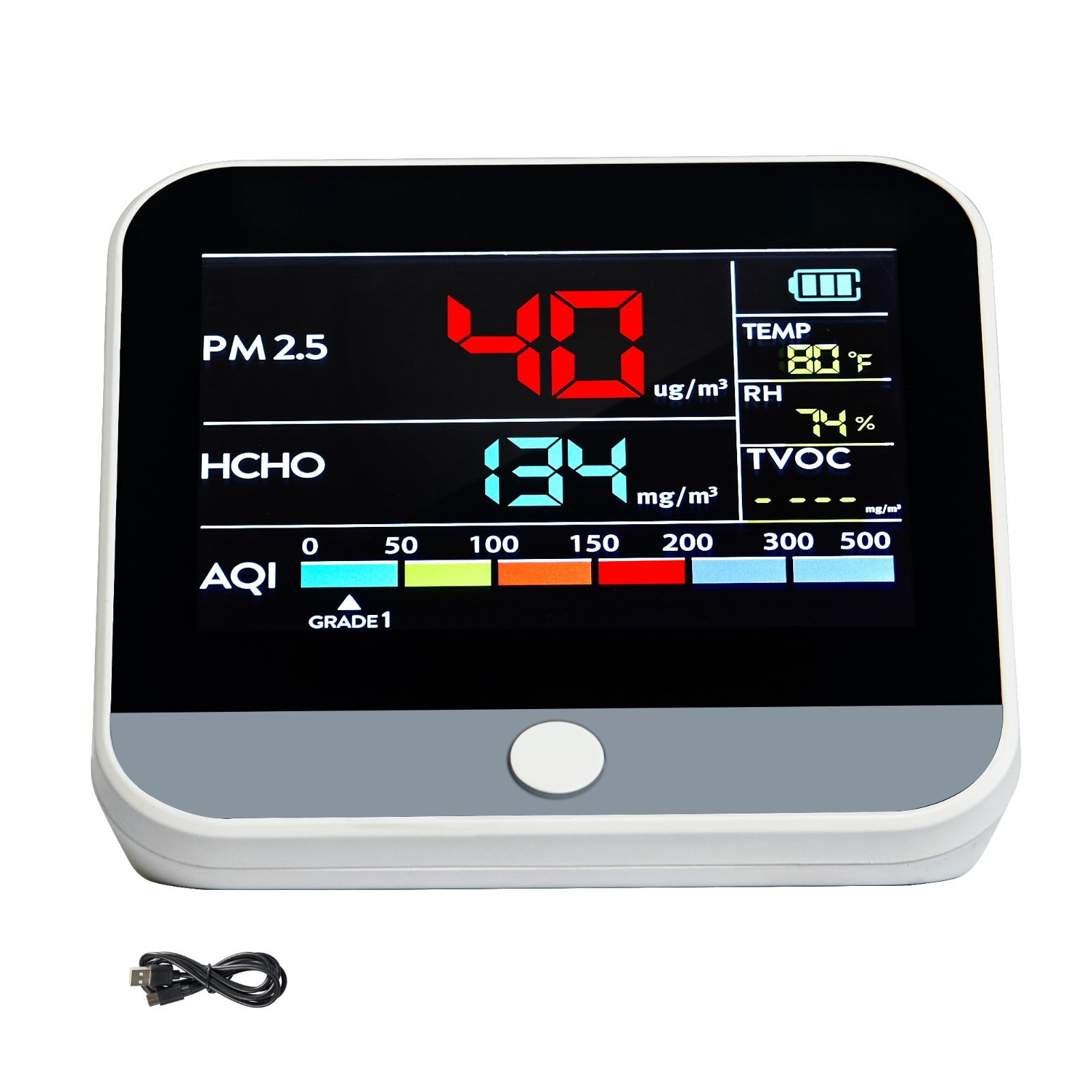 Air Quality Monitor 9-IN-1 for Indoor/Outdoor, Air Quality Meter w/Alarm Thresholds