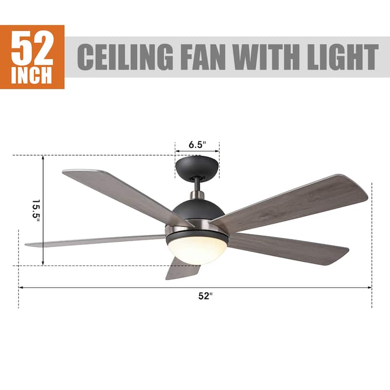 52-inch Graphite Wooden Modern Ceiling Fan with Light and Remote - Timber Gray