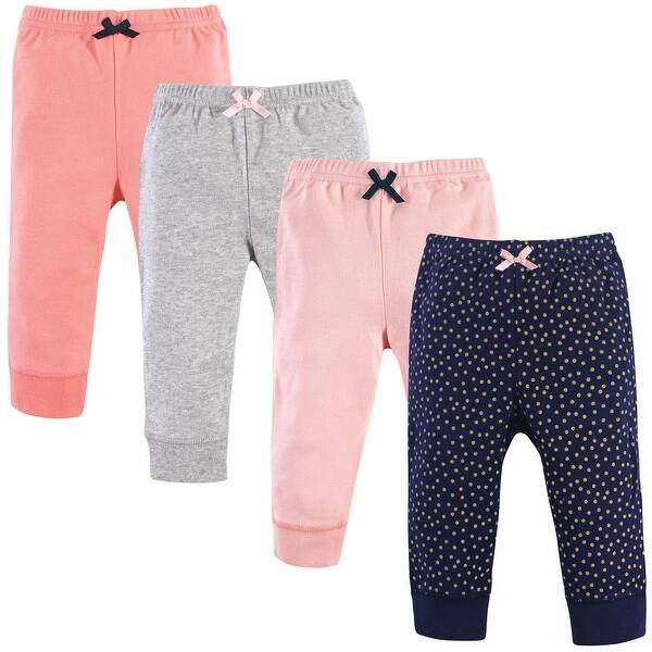 slide 1 of 1, Luvable Friends Baby Girl Cotton Pants 4pk, Gold Dot 0-3 Months - Gold Dot