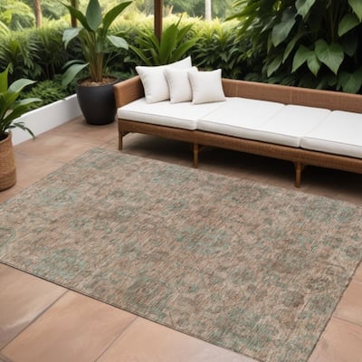 HomeRoots Damask Traditional Rectangle Outdoor Rug