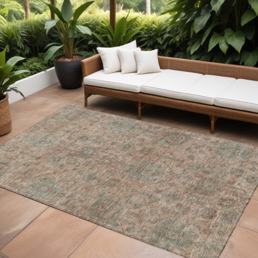 HomeRoots Damask Traditional Rectangle Outdoor Rug
