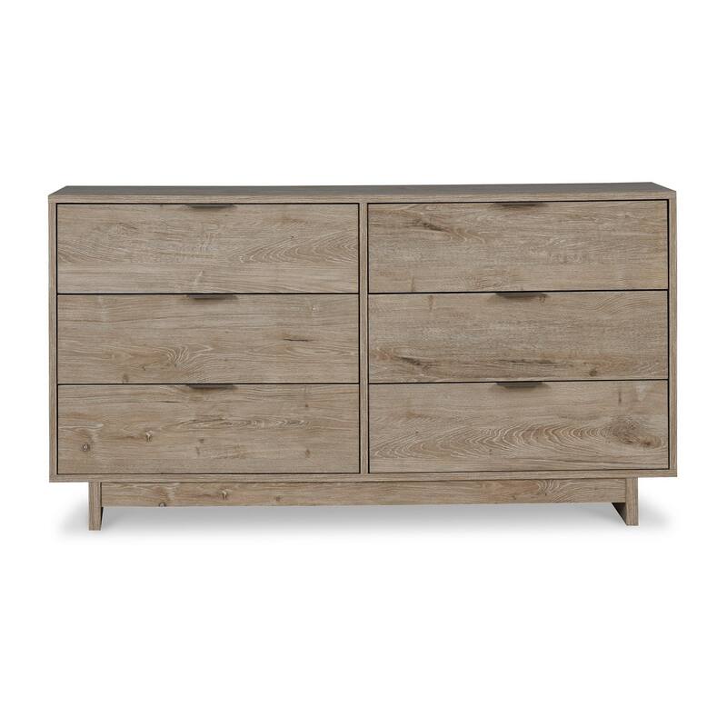 Fervor 59 Inch Dresser, 6 Drawers, Brown Wood Frame, Brushed Nickel Handles