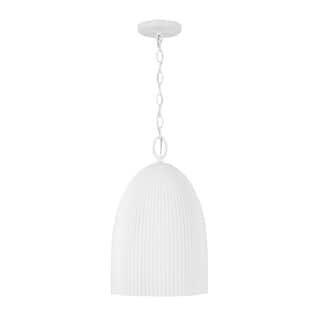 11.25" W x 18.5" H 1-Light Handcrafted Fluted Ceramic Pendant in Matte White - 11"W x 18.5"H