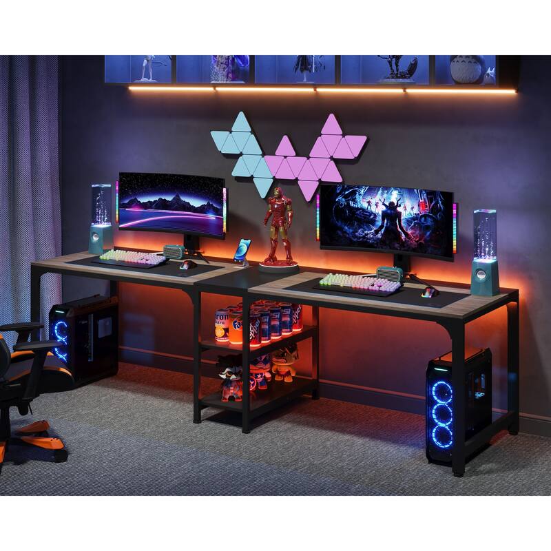 2 Person Double Computer Desk with Storage Shelves