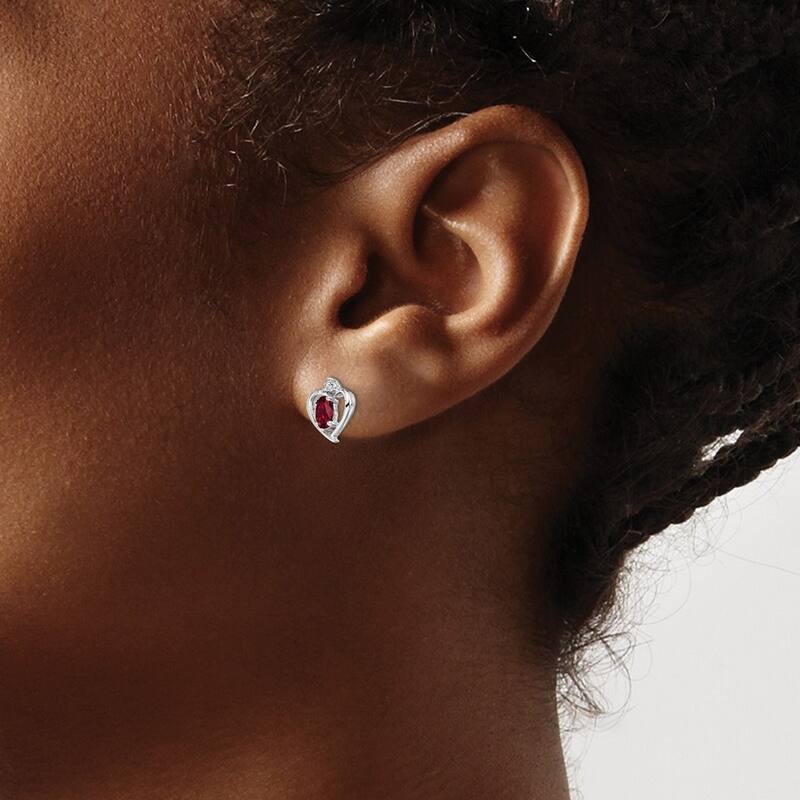 Curata 925 Sterling Silver Polished Open back Post Earrings Created Ruby and Diamond Earrings - 10x7mm Wide