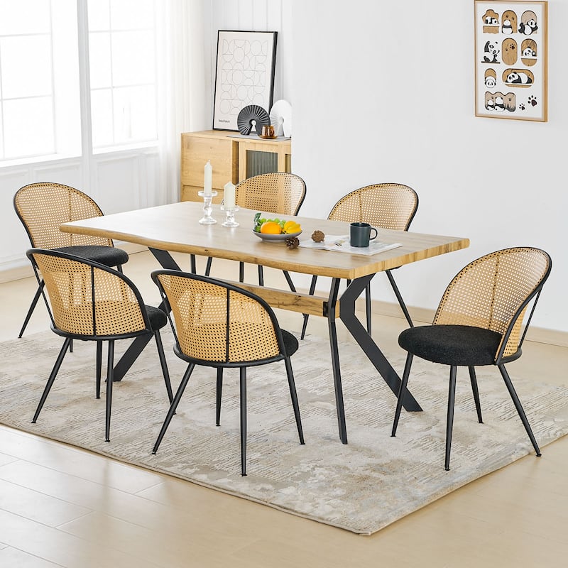 Modern Upholstered Rattan Dining Chairs Set of 2/4