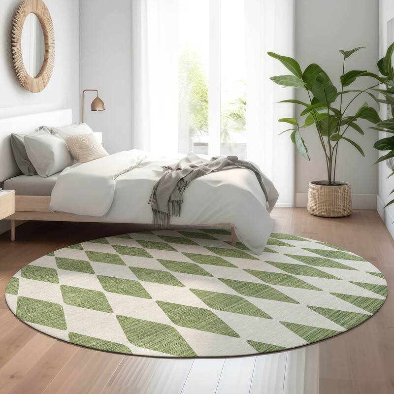 Premium Washable Super Soft Modern Diamond Mayfield Rug - Green - 8' x 8' - Round